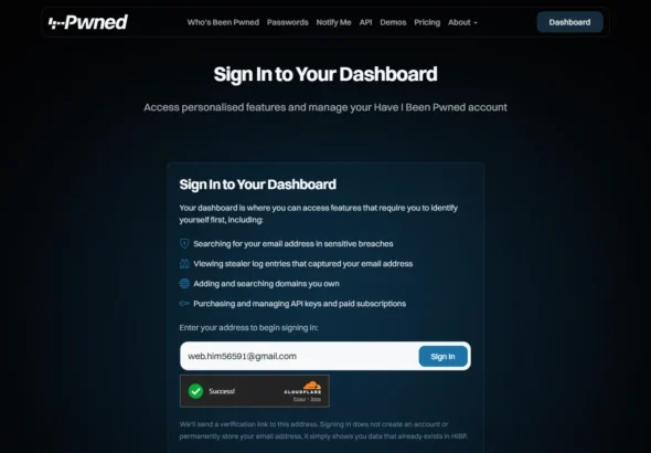 Have I Been Pwned tool checking email for data breach exposure